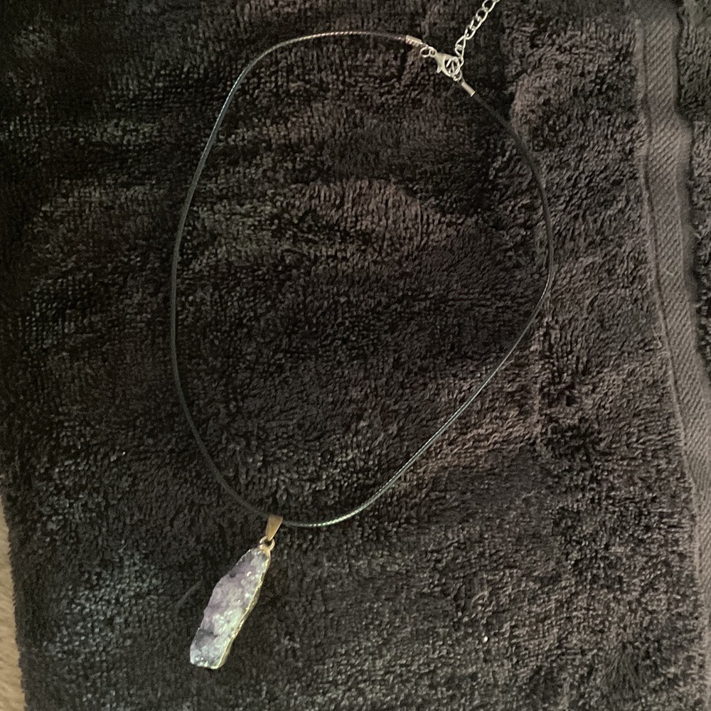 Chic Black Necklace with Purple amethyst Stone Pendant